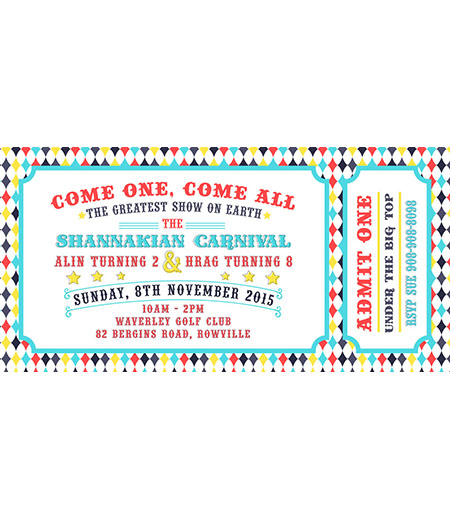 Classic Carnival Circus Birthday Party Printable 4x8 Invitation